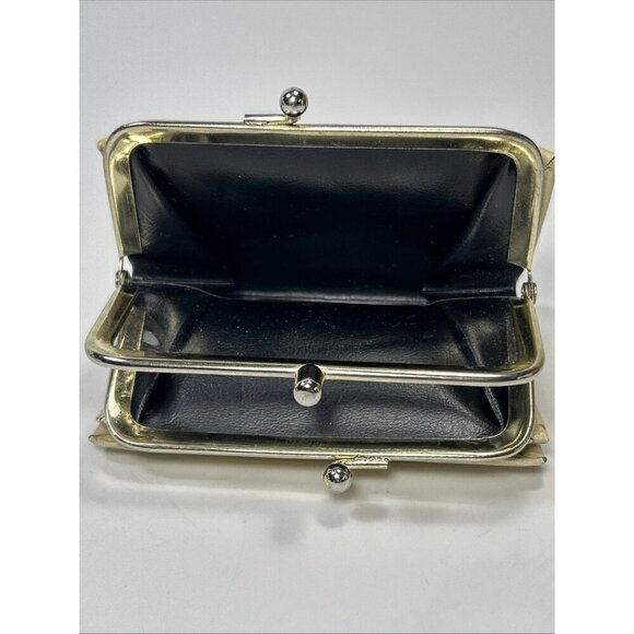 Vintage BUXTON DuoFold Wallet Cream Cowhide Leather Cards License Kiss Lock - Picture 9 of 13